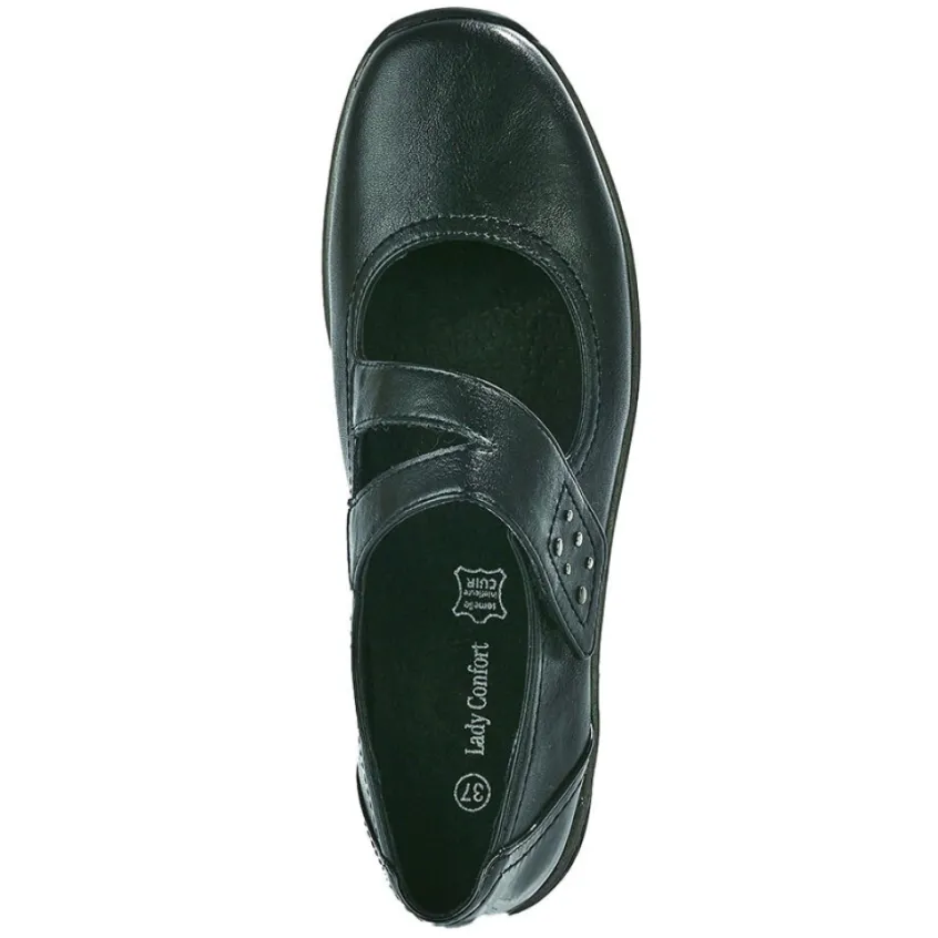 Chaussures Confort|LADY CONFORT Ballerines A Brides Femme Noir Avec Clous