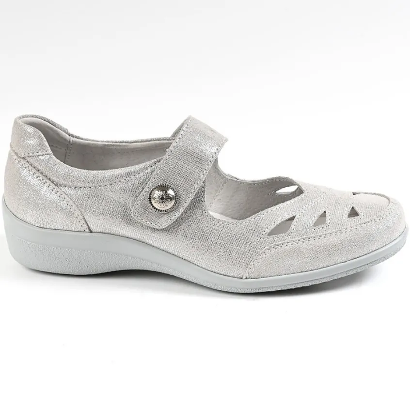 Chaussures Confort|LADY CONFORT Ballerines A Brides Femme En Cuir Argente