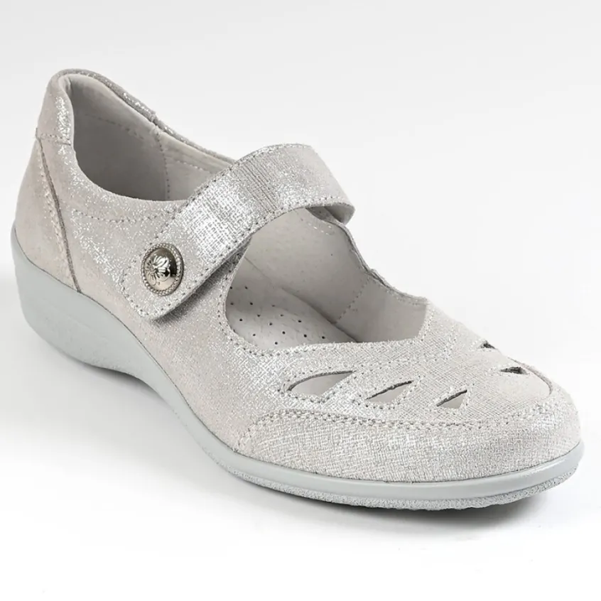 Chaussures Confort|LADY CONFORT Ballerines A Brides Femme En Cuir Argente