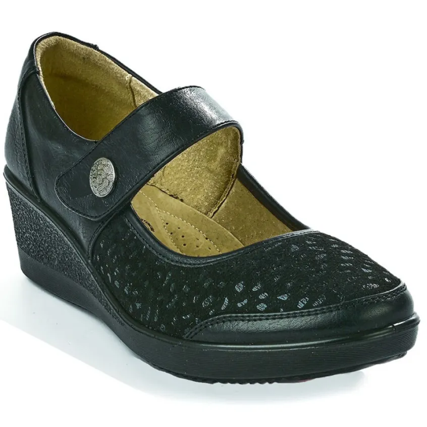 Chaussures Confort|LADY CONFORT Ballerines A Brides Femme Noir Bi-Matieres