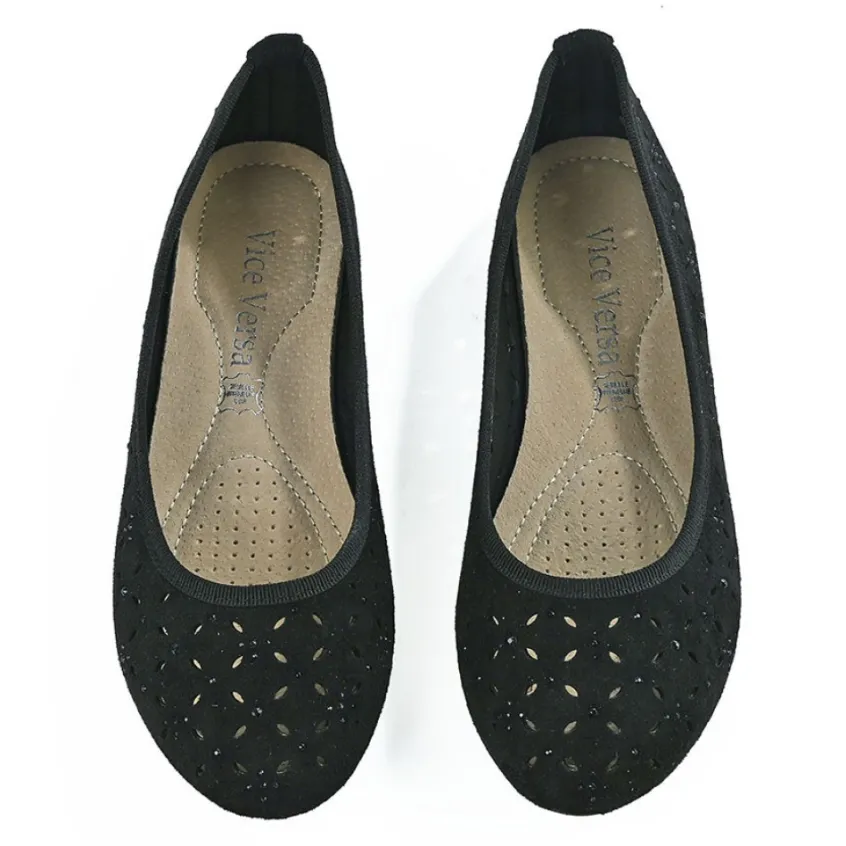 Ballerines|VICE VERSA Ballerines Ajourees Femme Noir Avec Strass