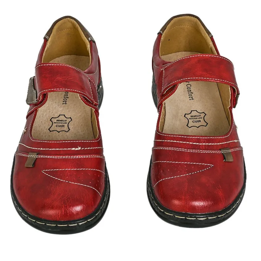 Chaussures Confort|LADY CONFORT Ballerines Confort Femme Rouge Bordeaux A Brides