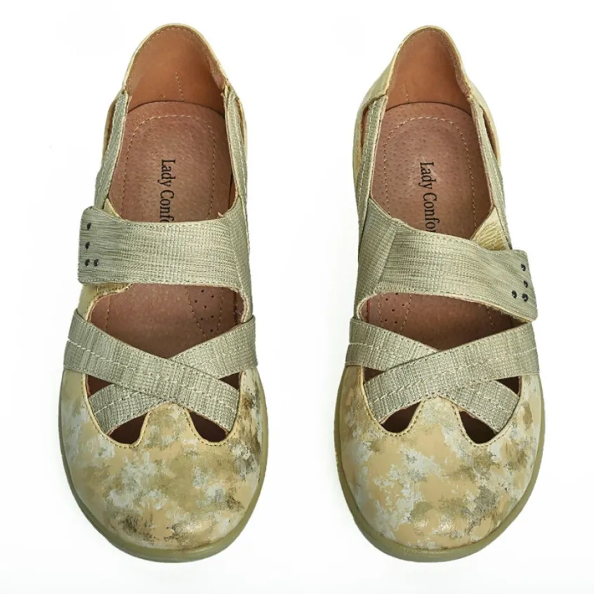 Chaussures Confort|LADY CONFORT Ballerines Confort Femme Beige A Bride