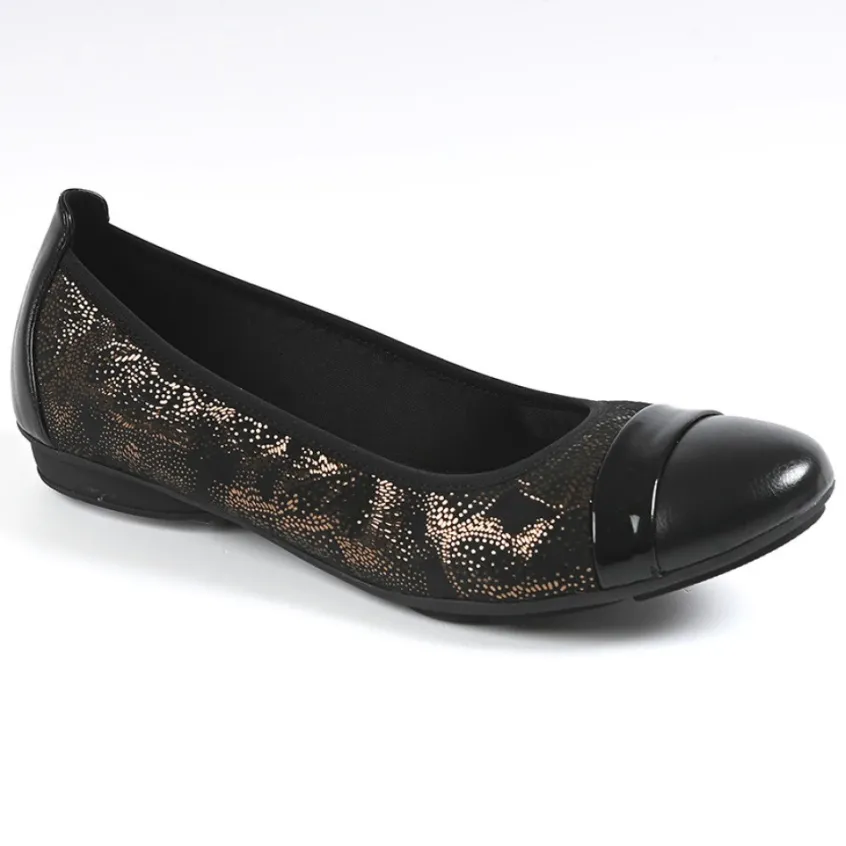 Chaussures Confort|SCALINA Ballerines Femme Bi-Matieres Noir Et Dore