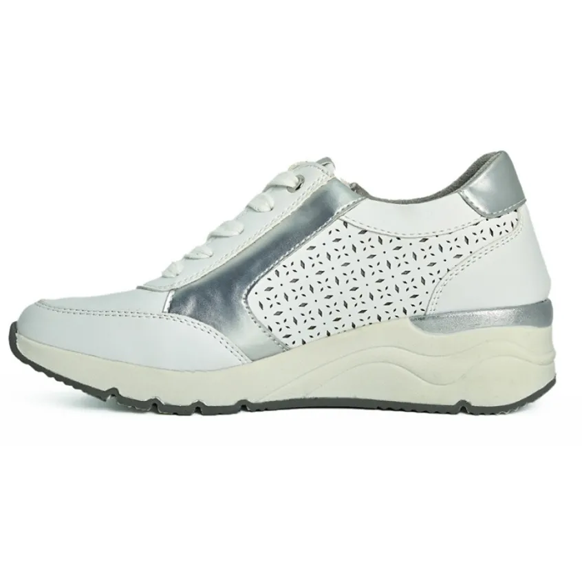 Chaussures Confort|LADY CONFORT Basket Femme Blanc Et Argent