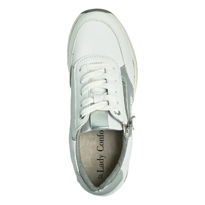 Chaussures Confort|LADY CONFORT Basket Femme Blanc Et Argent