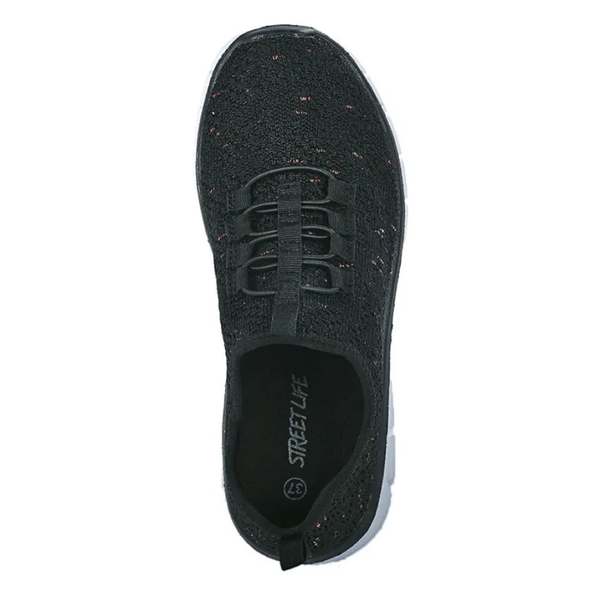 Baskets, Sneakers|STREET LIFE Baskets Avec Lacets Elastiques Femme Noir