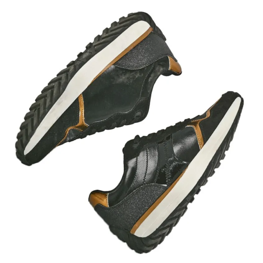 Baskets, Sneakers|STREET LIFE Baskets Compensees Femme Noir Et Dore
