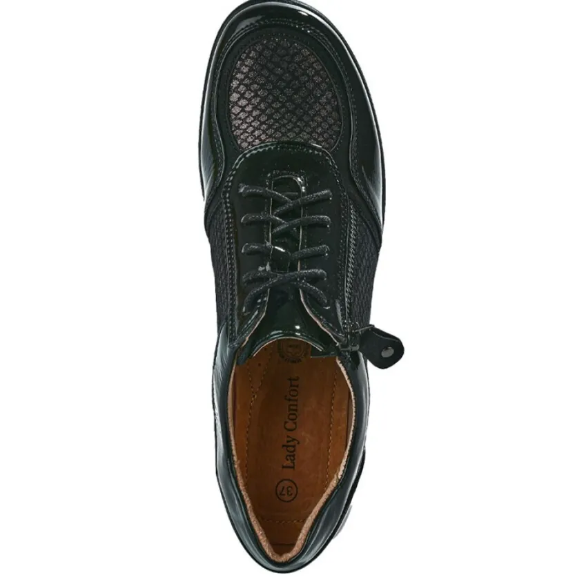 Chaussures Confort|LADY CONFORT Baskets Confort Femme Bi-Matieres Noir