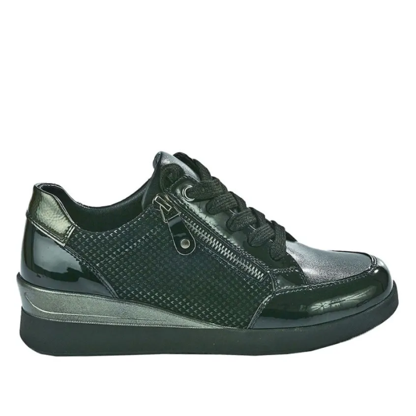 Chaussures Confort|LADY CONFORT Baskets Confort Femme Noir Avec Fermeture Eclair