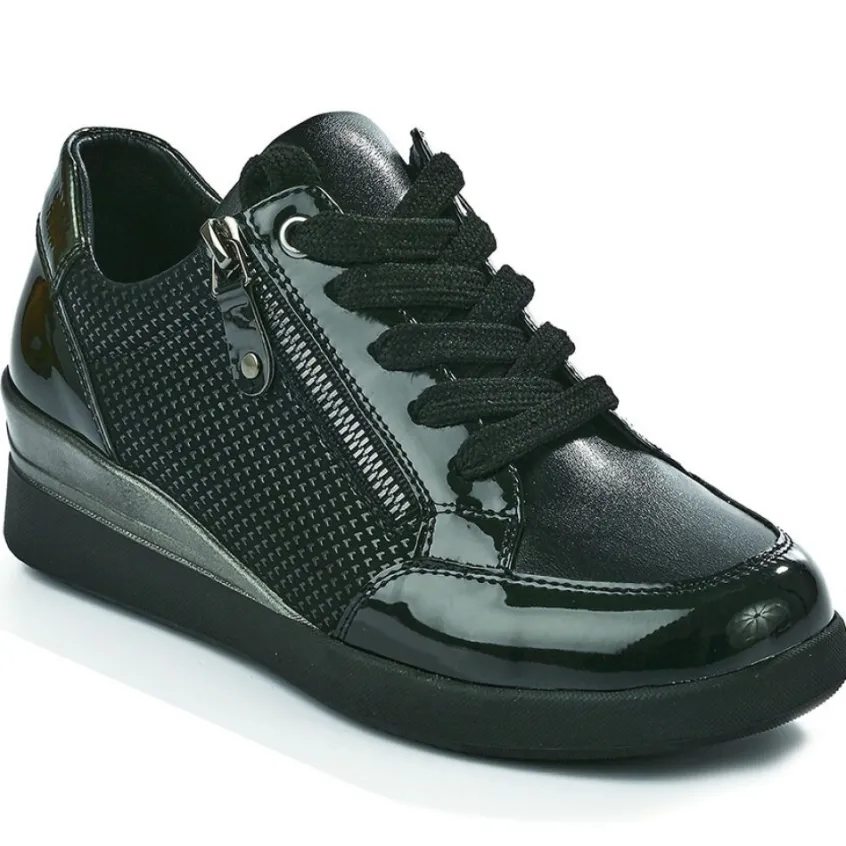 Chaussures Confort|LADY CONFORT Baskets Confort Femme Noir Avec Fermeture Eclair