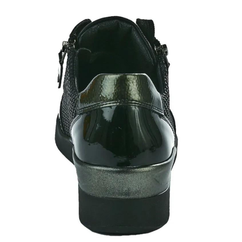 Chaussures Confort|LADY CONFORT Baskets Confort Femme Noir Avec Fermeture Eclair