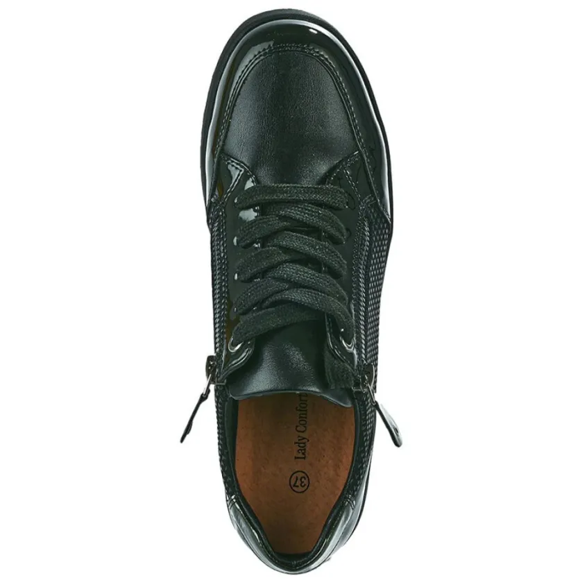 Chaussures Confort|LADY CONFORT Baskets Confort Femme Noir Avec Fermeture Eclair