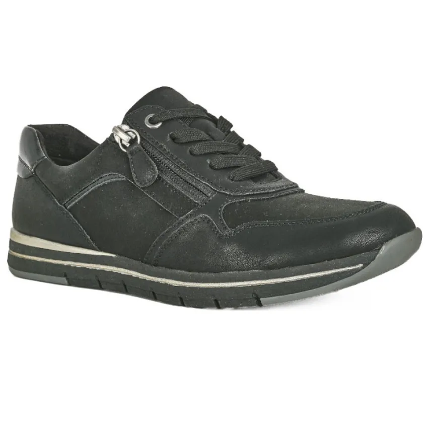 Chaussures Confort|RELIFE Baskets Confort Femme Noir Avec Fermeture Eclair
