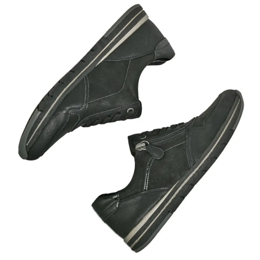Chaussures Confort|RELIFE Baskets Confort Femme Noir Avec Fermeture Eclair