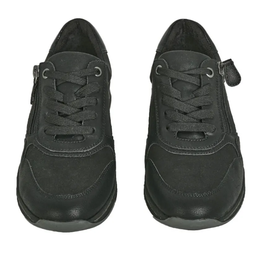 Chaussures Confort|RELIFE Baskets Confort Femme Noir Avec Fermeture Eclair