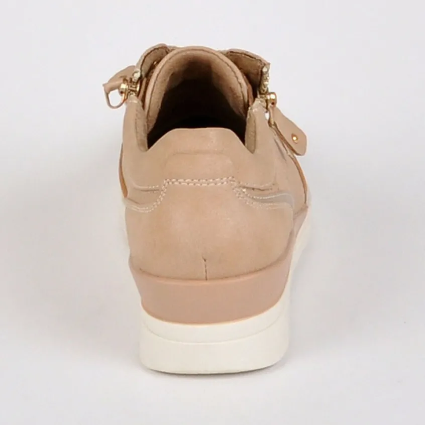 Chaussures Confort|LADY CONFORT Baskets Femme Avec Zip Nude En Cuir