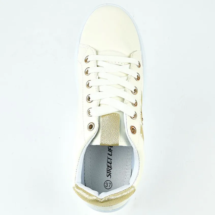 Baskets, Sneakers|STREET LIFE Baskets Femme Blanc Et Dore