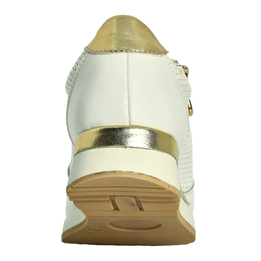 Chaussures Confort|SCALINA Baskets Femme Blanc Et Dore