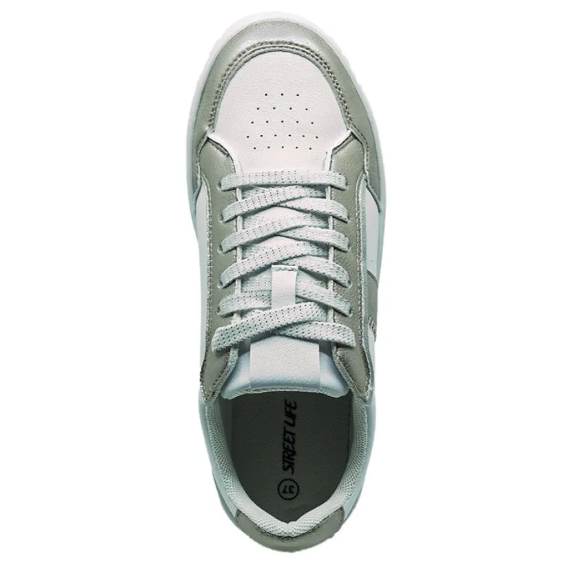 Baskets, Sneakers|STREET LIFE Baskets Femme Blanc Et Dore