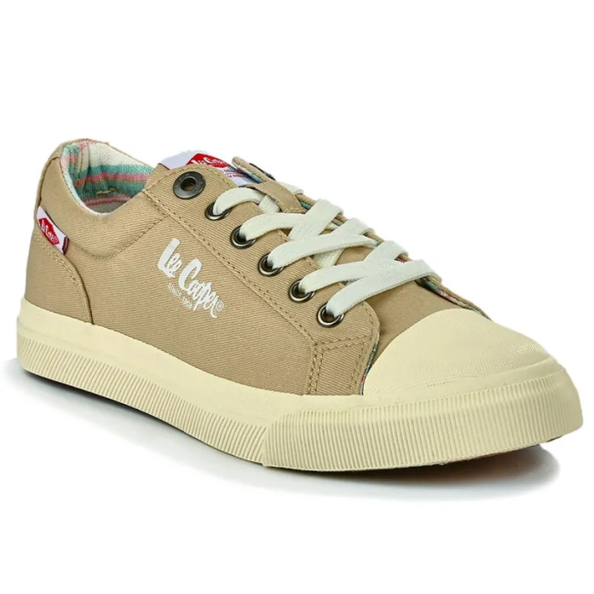 Baskets, Sneakers|LEE COOPER Baskets Femme En Toile Beige