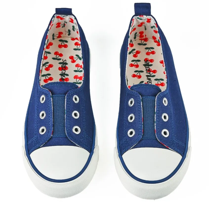 Baskets, Sneakers|STREET LIFE Baskets Femme En Toile Bleu Marine