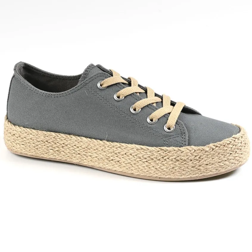 Baskets, Sneakers|STREET LIFE Baskets Femme En Toile Grise Semelle Corde