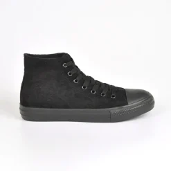 Baskets, Sneakers|STREET LIFE Baskets Femme En Toile Noire Unie