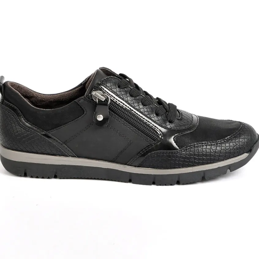 Chaussures Confort|RELIFE Baskets Femme Noir Avec Effet Python