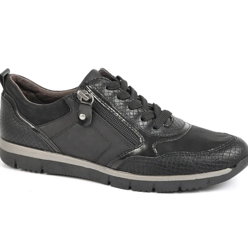 Chaussures Confort|RELIFE Baskets Femme Noir Avec Effet Python