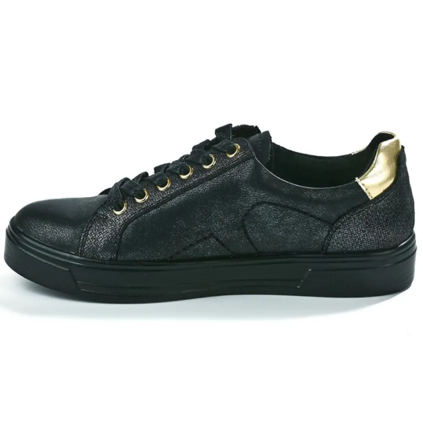 Chaussures Confort|SCALINA Baskets Femme Noir Et Dore