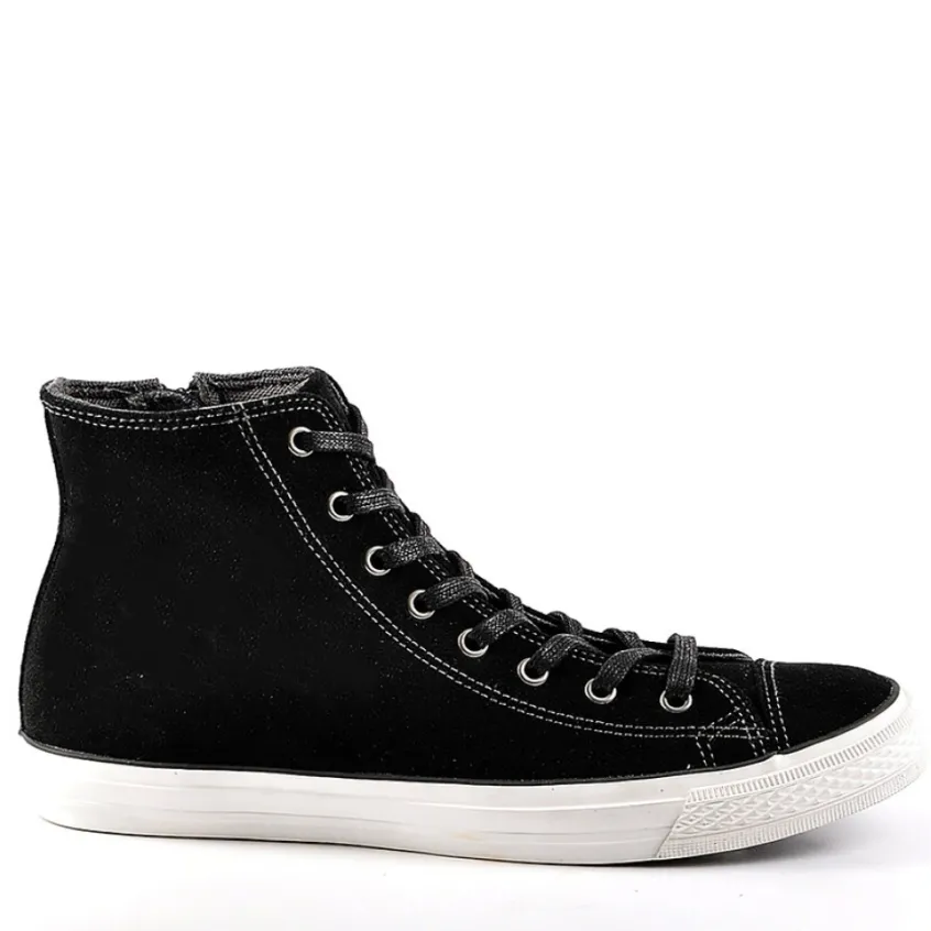 Baskets, Sneakers|CARDIFF Baskets Montantes Aspect Velours Noir
