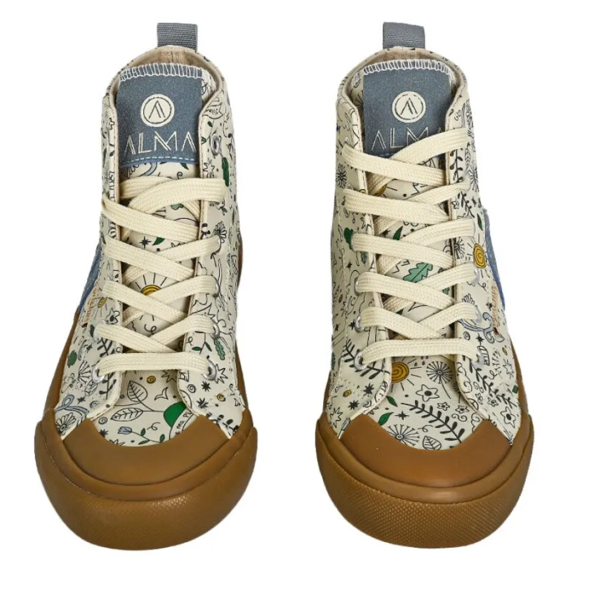 Baskets, Sneakers|ALMA PLANETE Baskets Montantes Femme Beige A Motifs Alma