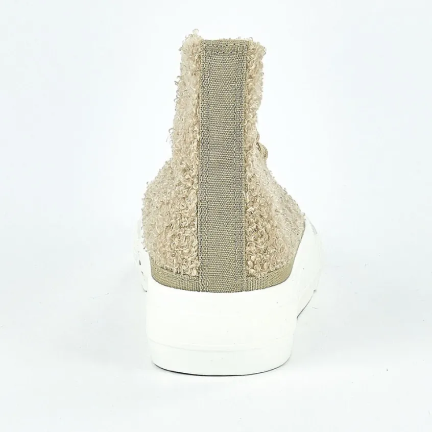 Baskets, Sneakers|STREET LIFE Baskets Montantes Femme Beige Effet Moumoute