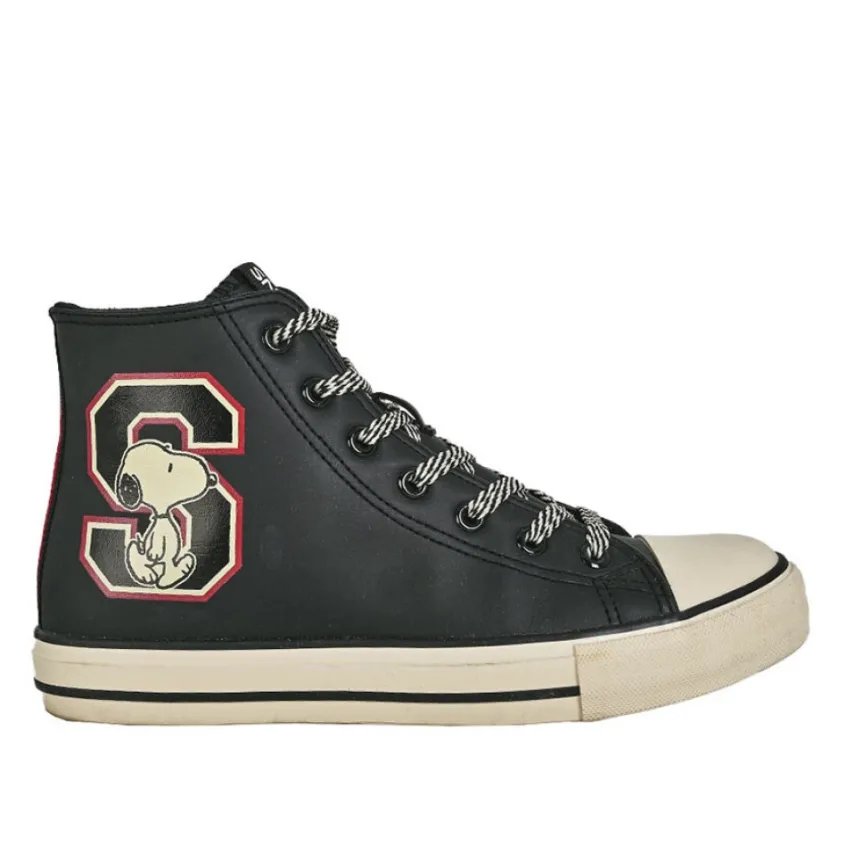 Baskets, Sneakers|SNOOPY Baskets Montantes Femme Noir Lacets Fantaisie