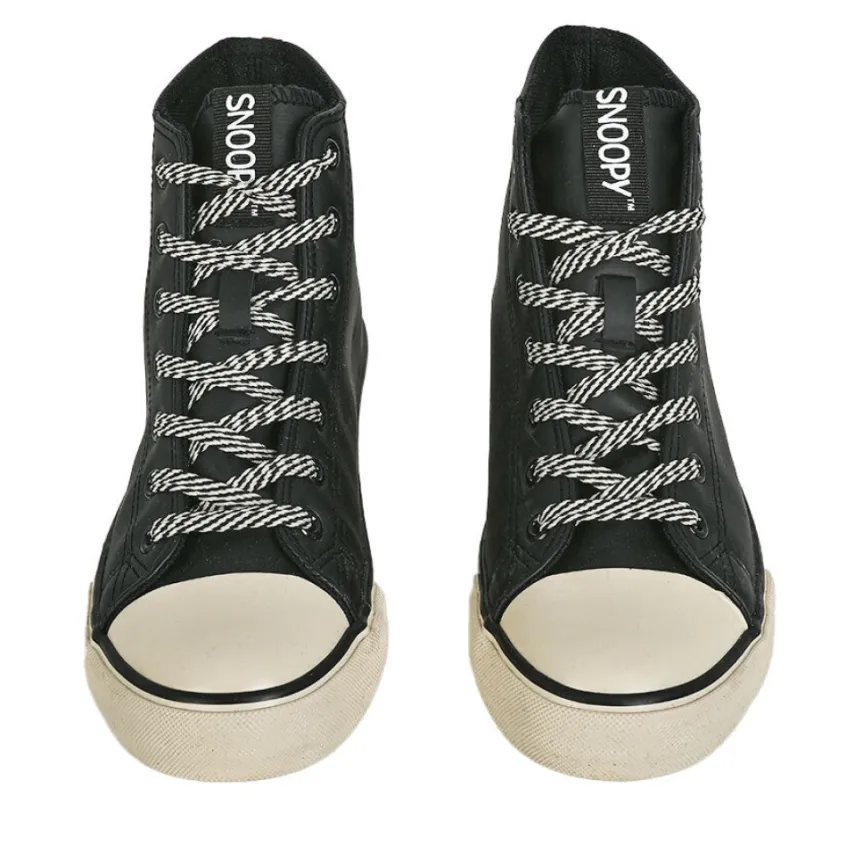 Baskets, Sneakers|SNOOPY Baskets Montantes Femme Noir Lacets Fantaisie