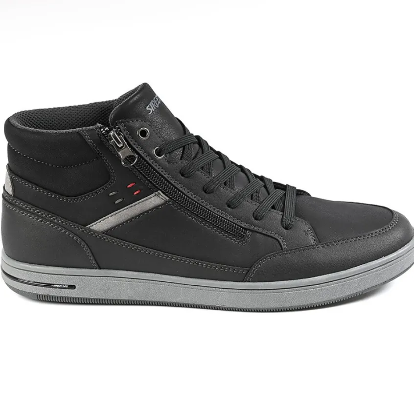 Baskets, Sneakers|STREET LIFE Baskets Montantes Homme Avec Zip Pratique Sur Le Cote Noir