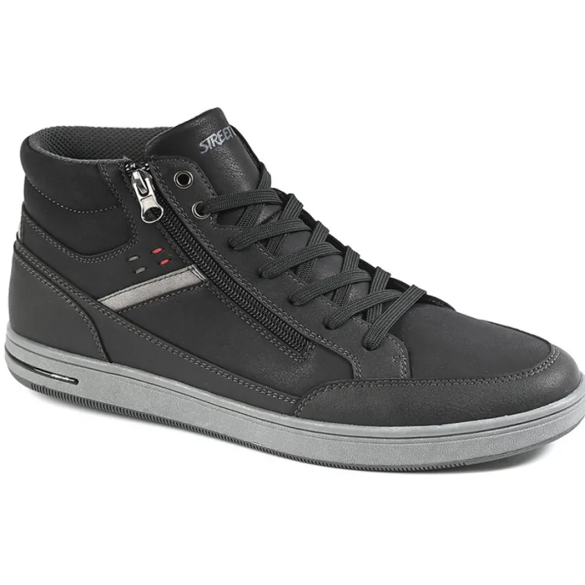 Baskets, Sneakers|STREET LIFE Baskets Montantes Homme Avec Zip Pratique Sur Le Cote Noir