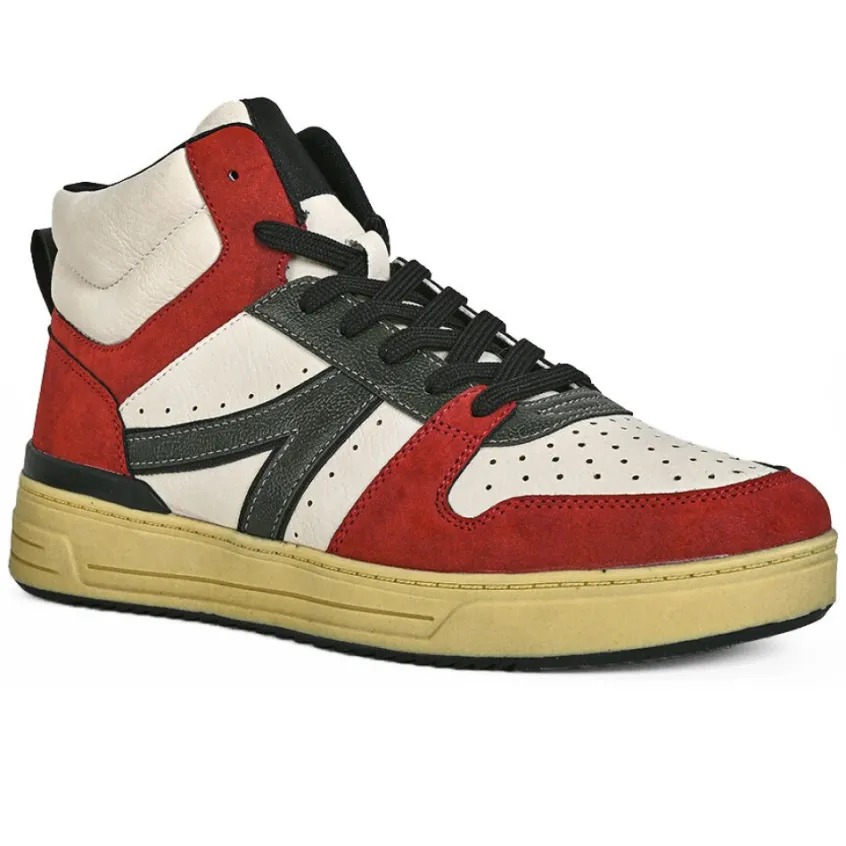 Baskets, Sneakers|STREET LIFE Baskets Montantes Homme Beige Et Bordeaux