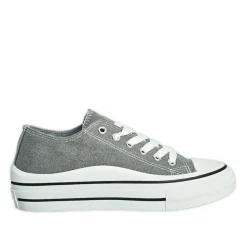 Baskets, Sneakers|STREET LIFE Baskets Plateforme Femme En Toile Grise