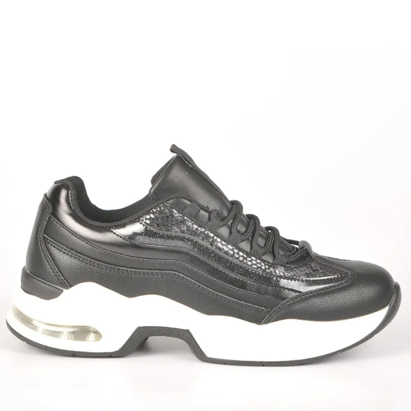 Baskets, Sneakers|GIRL TIME Baskets Sneakers Bi-Matieres Noir