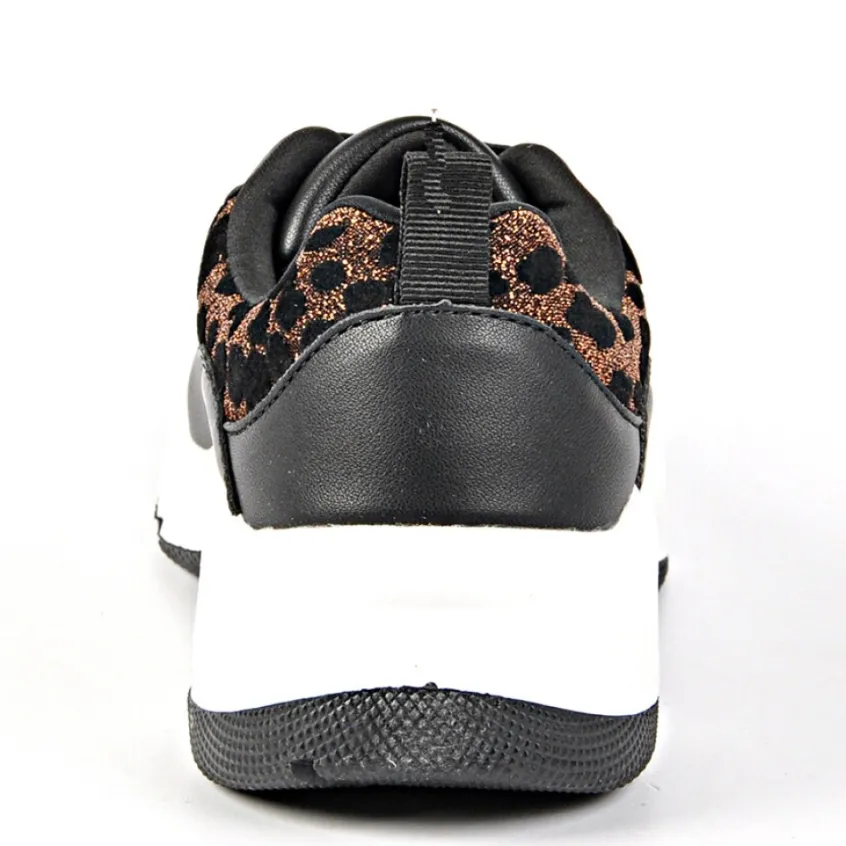 Baskets, Sneakers|GIRL TIME Baskets Sneakers Motif Leopard Noir