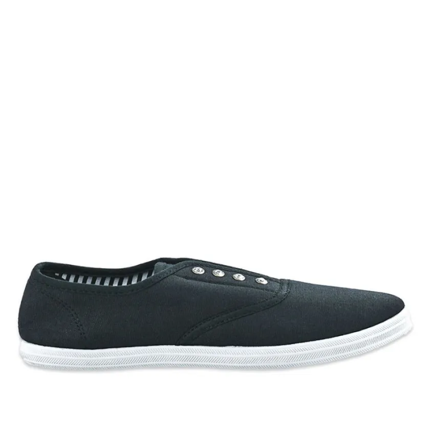 Baskets, Sneakers|STREET LIFE Baskets Tennis Femme En Toile Noire Avec Strass