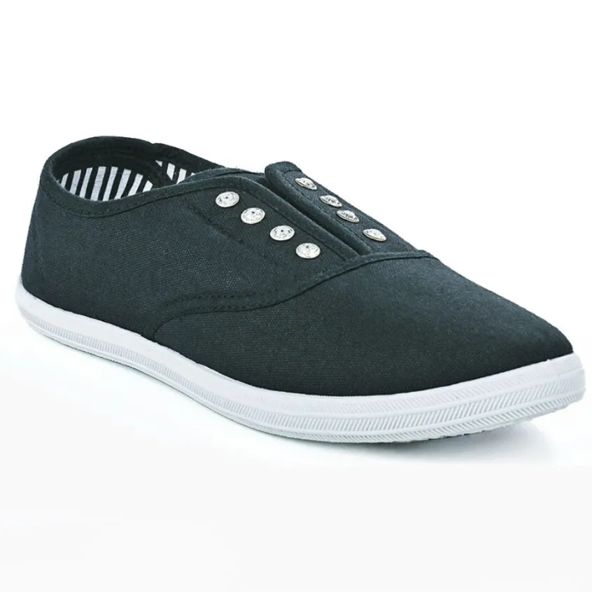 Baskets, Sneakers|STREET LIFE Baskets Tennis Femme En Toile Noire Avec Strass