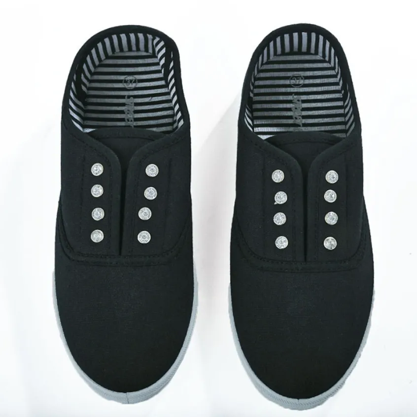 Baskets, Sneakers|STREET LIFE Baskets Tennis Femme En Toile Noire Avec Strass