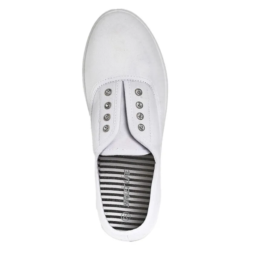 Baskets, Sneakers|STREET LIFE Baskets Tennis Femme En Toile Blanche Avec Strass