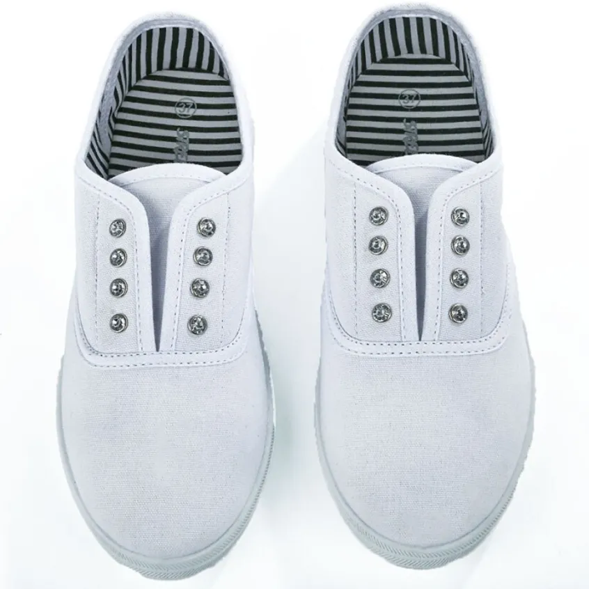 Baskets, Sneakers|STREET LIFE Baskets Tennis Femme En Toile Blanche Avec Strass