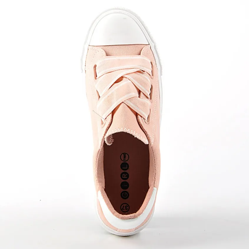 Baskets, Sneakers|GIRL TIME Baskets Tennis Toile Avec Lacets Fantaisies Rose