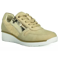 Chaussures Confort|LADY CONFORT Baskets Zippees Femme Beige Effet Python