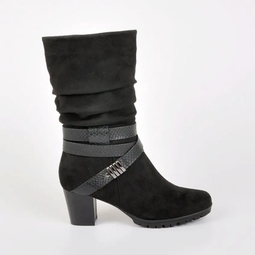 Chaussures Confort|SCALINA Bottes A Talons Avec Brides Chevilles Noir